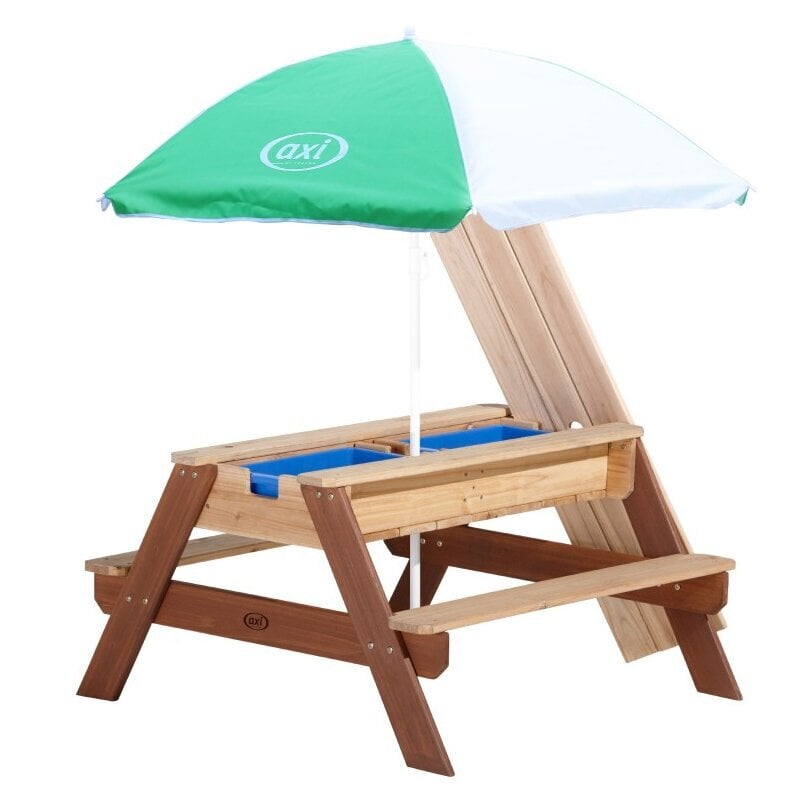 Daugiafunkcinis sodo stalas Axi Nick, su žaliu skėčiu kaina ir informacija | Vaikiški lauko baldai | pigu.lt