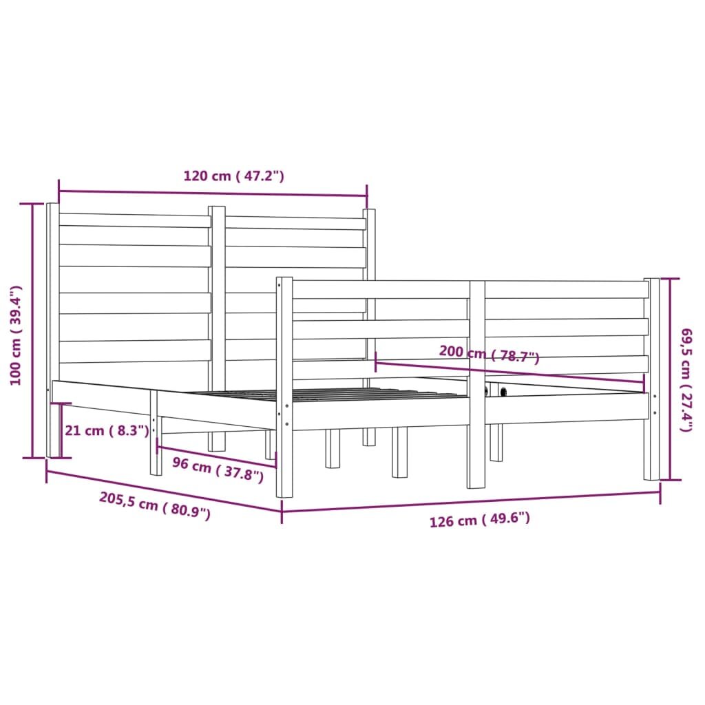 Lovos rėmas, 120x200cm, pušies medienos masyvas kaina ir informacija | Lovos | pigu.lt