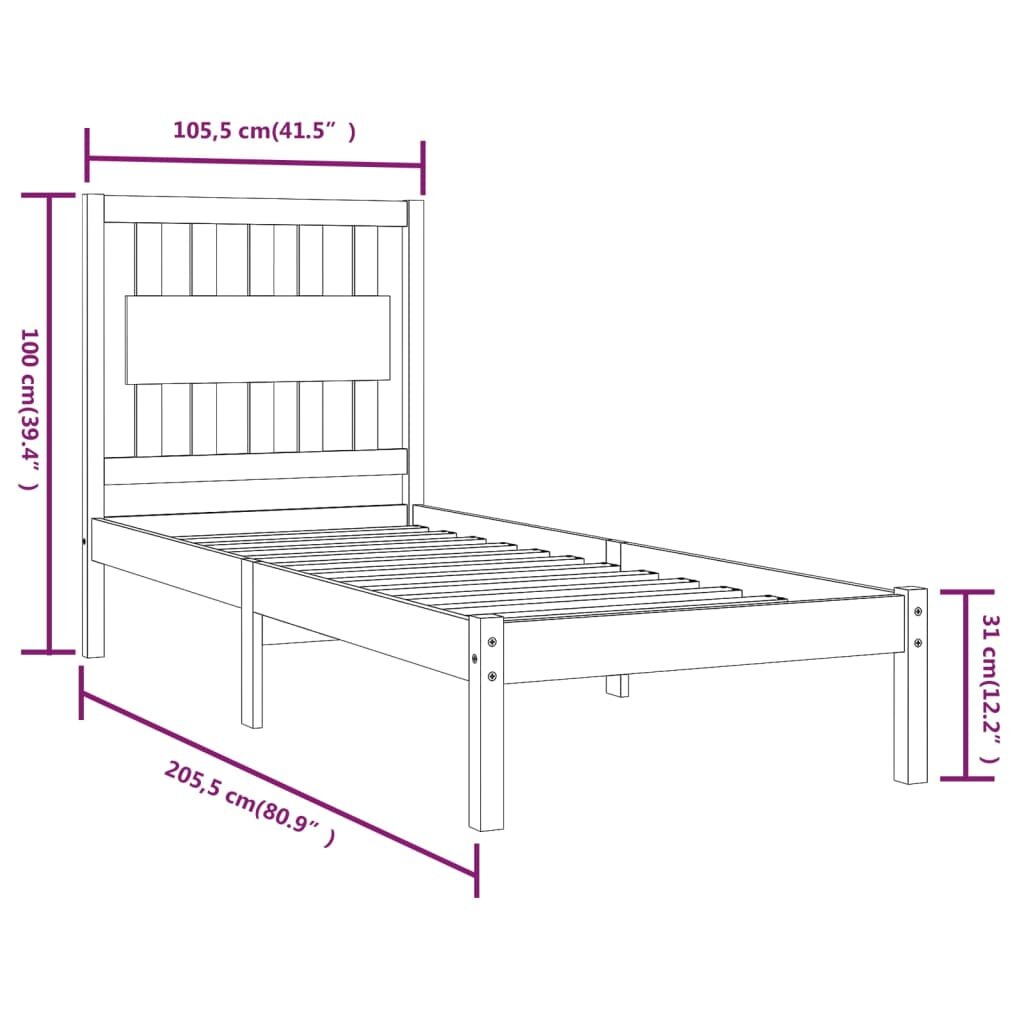 Lovos rėmas, medaus rudas, 100x200cm, pušies medienos masyvas kaina ir informacija | Lovos | pigu.lt