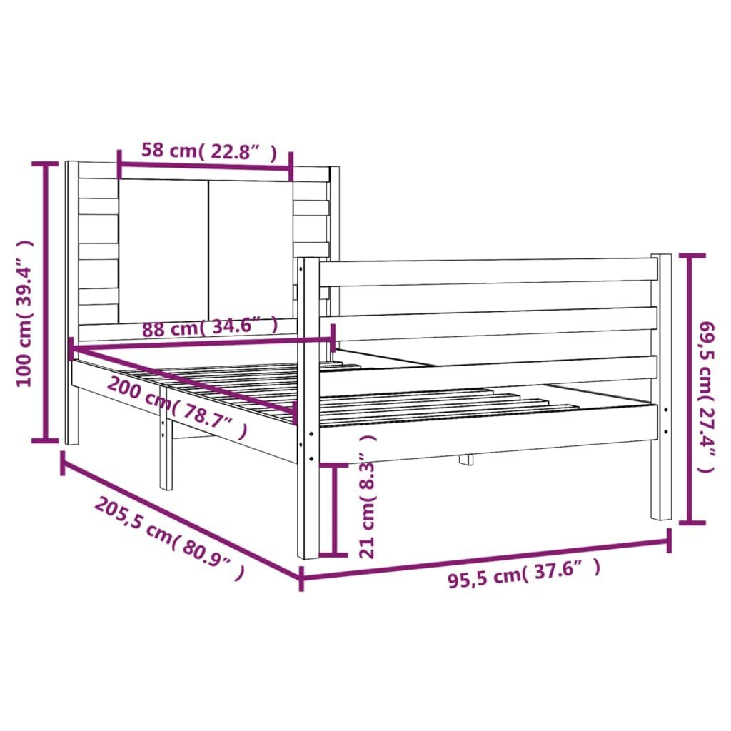 Lovos rėmas, baltos spalvos, 90x200cm, pušies medienos masyvas kaina ir informacija | Lovos | pigu.lt