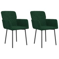 VidaXL Valgomojo kėdės, 2vnt., tamsiai žalios spalvos, aksomas kaina ir informacija | Virtuvės ir valgomojo kėdės | pigu.lt