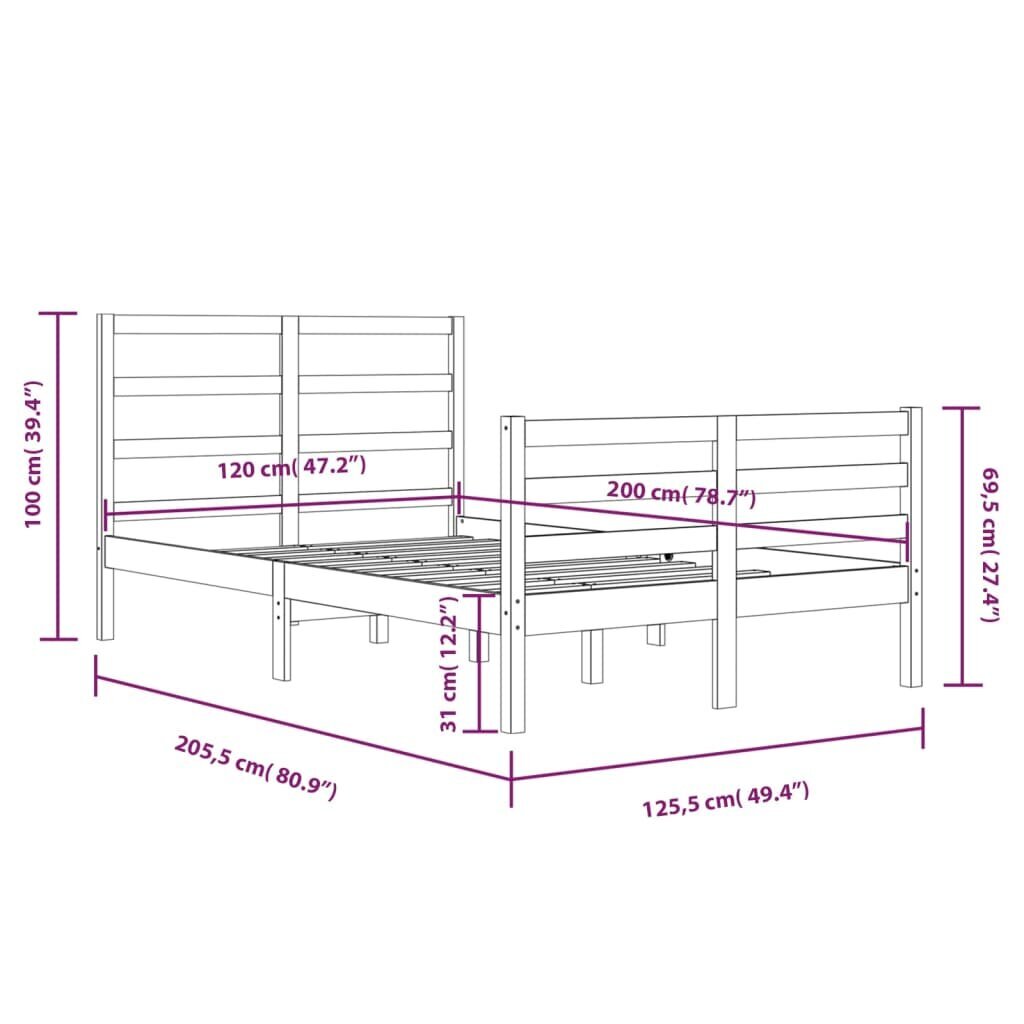 Lovos rėmas, baltos spalvos, 120x200cm, pušies medienos masyvas kaina ir informacija | Lovos | pigu.lt