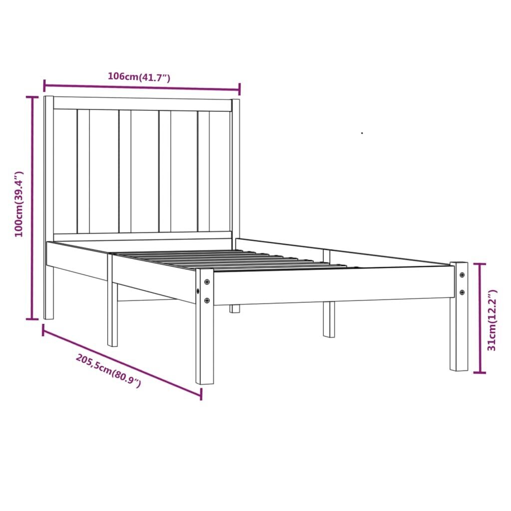 Lovos rėmas, juodos spalvos, 100x200cm, pušies medienos masyvas kaina ir informacija | Lovos | pigu.lt