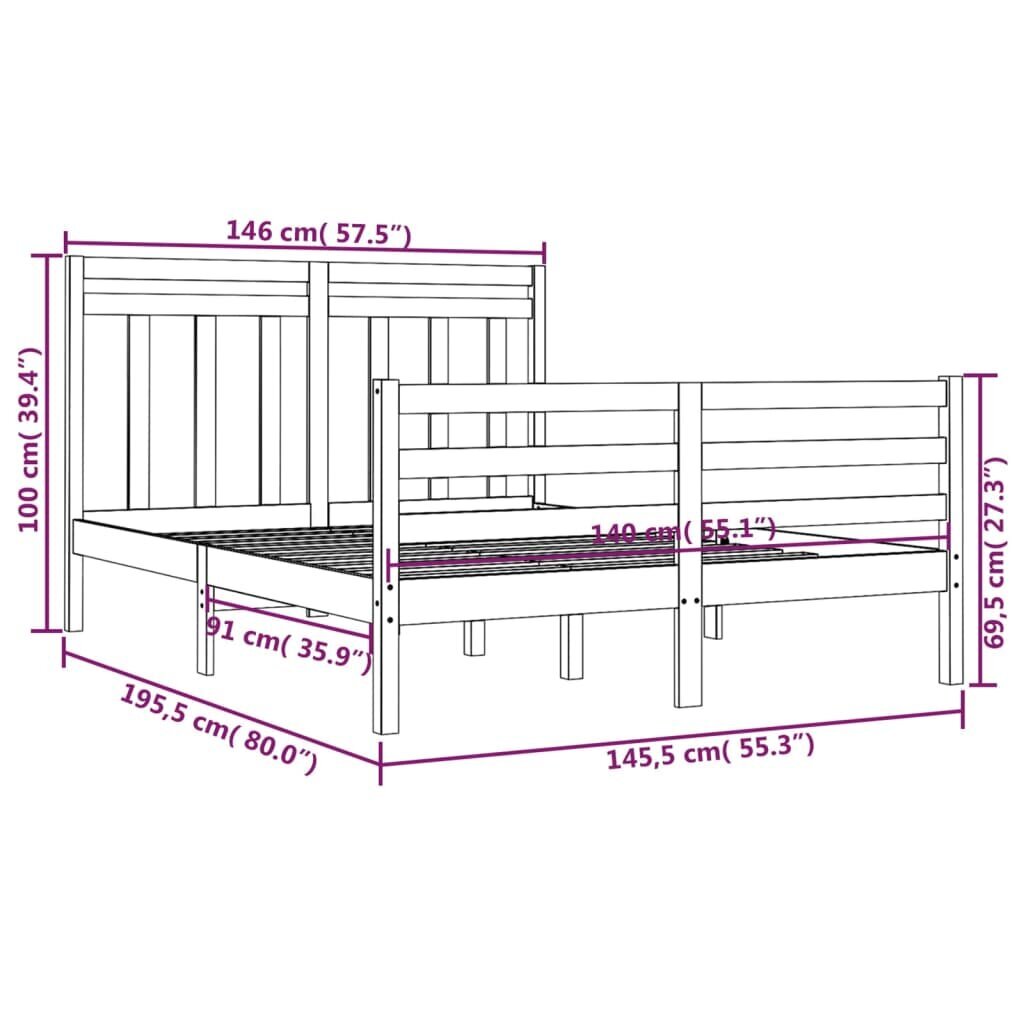 Lovos rėmas, baltos spalvos, 140x190cm, medienos masyvas kaina ir informacija | Lovos | pigu.lt