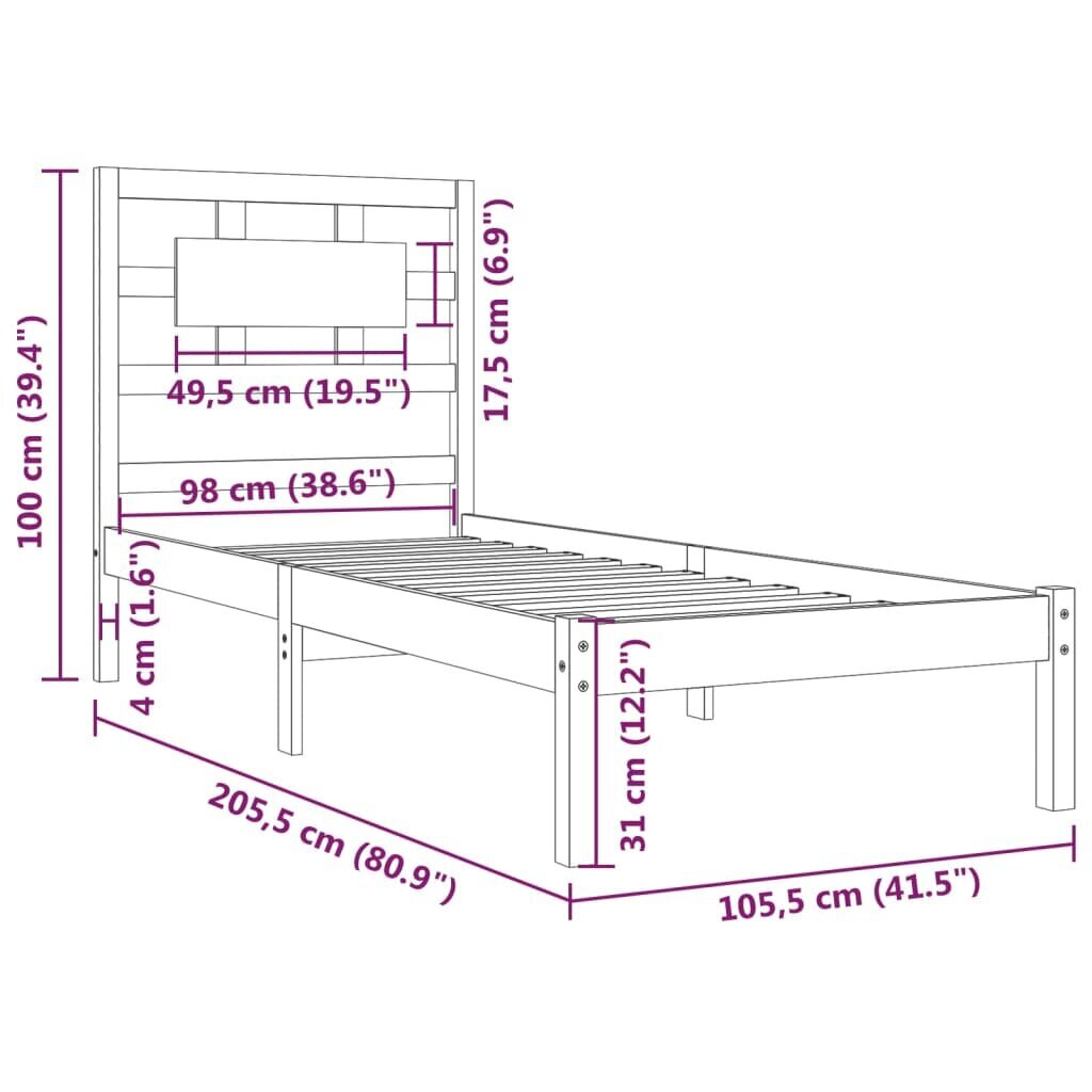 Lovos rėmas, juodos spalvos, 100x200cm, pušies medienos masyvas kaina ir informacija | Lovos | pigu.lt