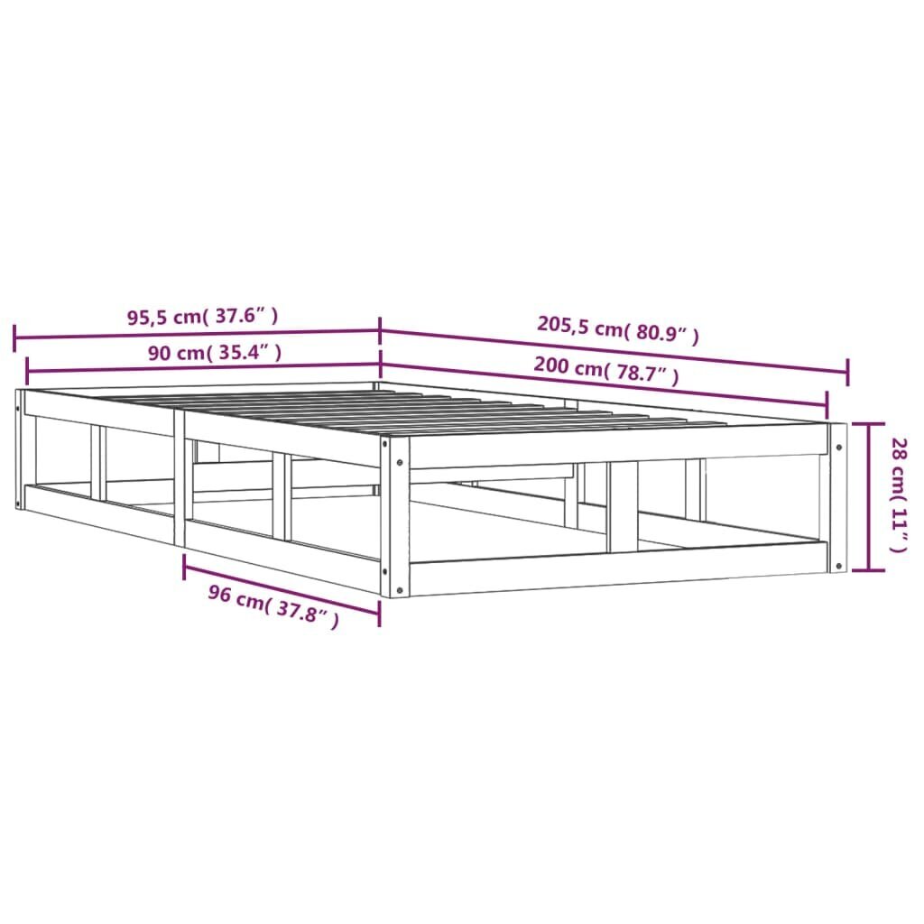 Lovos rėmas, juodos spalvos, 90x200cm, medienos masyvas kaina ir informacija | Lovos | pigu.lt