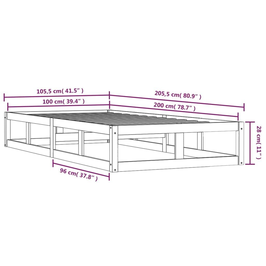 Lovos rėmas, baltos spalvos, 100x200cm, medienos masyvas kaina ir informacija | Lovos | pigu.lt