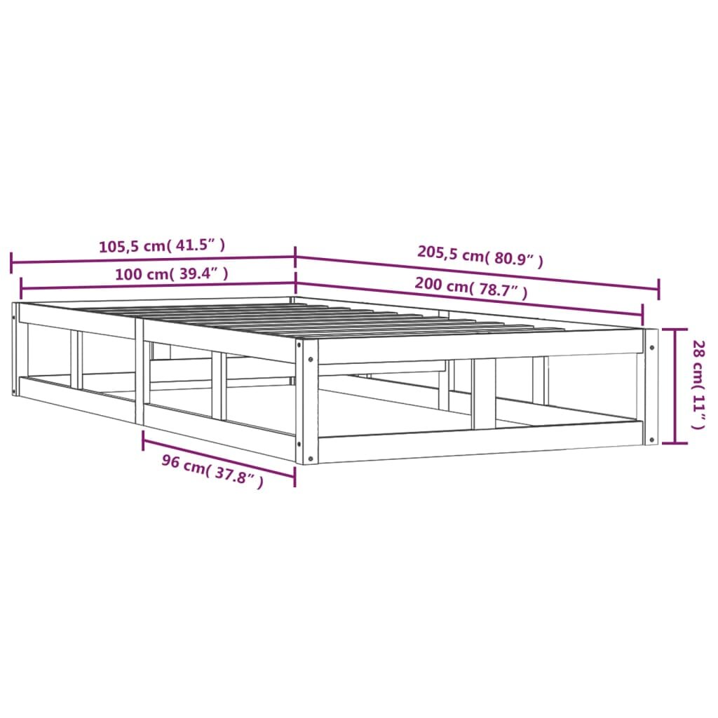 Lovos rėmas, juodos spalvos, 100x200cm, medienos masyvas kaina ir informacija | Lovos | pigu.lt