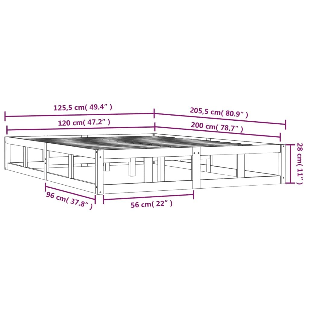 Lovos rėmas, baltos spalvos, 120x200cm, medienos masyvas kaina ir informacija | Lovos | pigu.lt