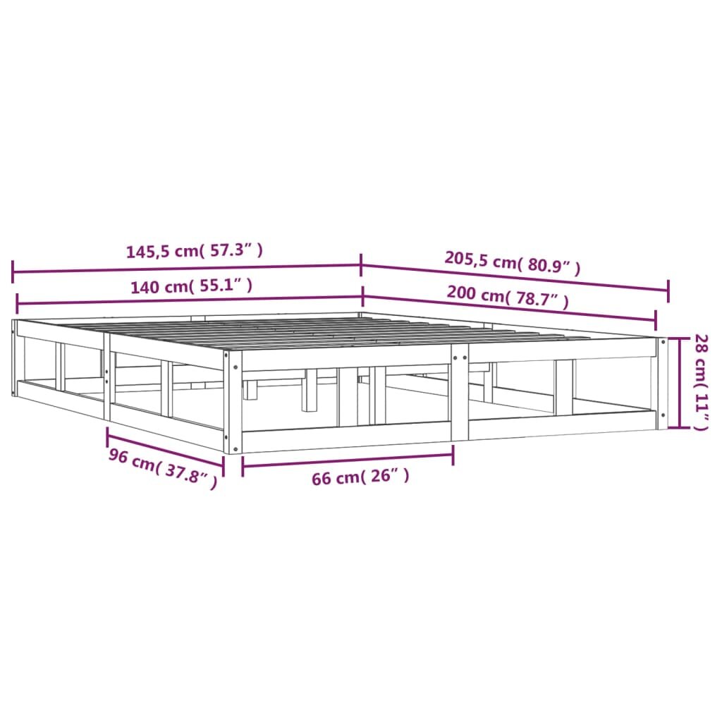 Lovos rėmas, juodos spalvos, 140x200cm, medienos masyvas kaina ir informacija | Lovos | pigu.lt