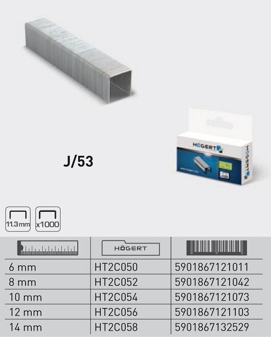 Hogert kabės J tipo 14mm 11,3mm 1000vnt - HT2C058 kaina ir informacija | Mechaniniai įrankiai | pigu.lt