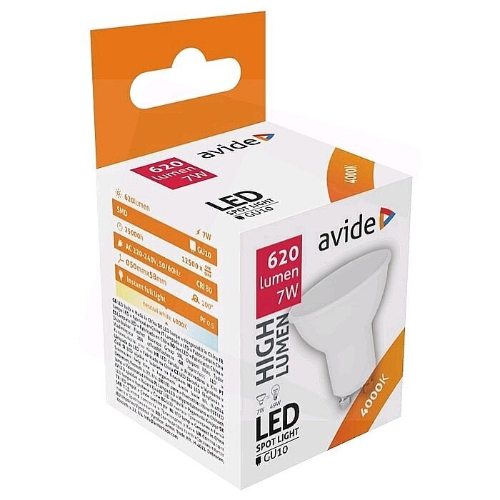 LED lemputė 7W GU10 100° 4K AVIDE kaina ir informacija | Elektros lemputės | pigu.lt