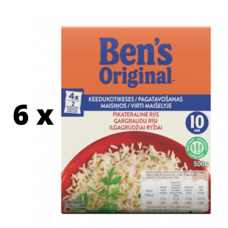 Ilgagrūdžiai ryžiai Ben's Original maišeliuose, 500g x 6 vnt. pakuotė цена и информация | Kruopos, dribsniai, košės | pigu.lt
