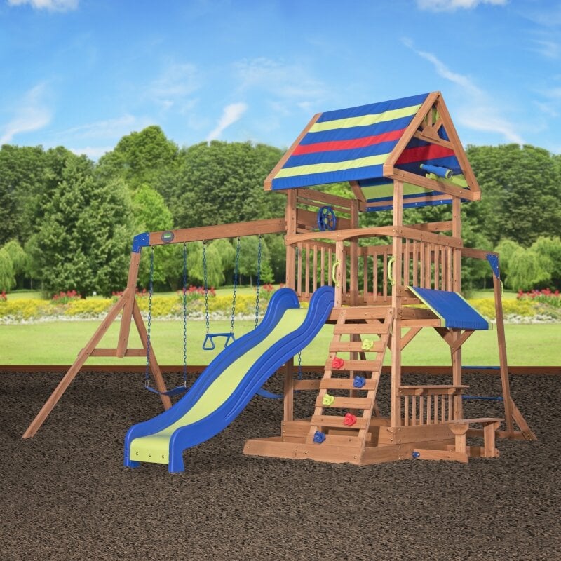Didelė medinė žaidimų aikštelė - Backyard Discovery kaina ir informacija | Vaikų žaidimų nameliai | pigu.lt