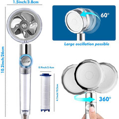 Душевая головка с турбинным вентилятором и фильтром цена и информация | Аксессуары для душа, смесителей | pigu.lt