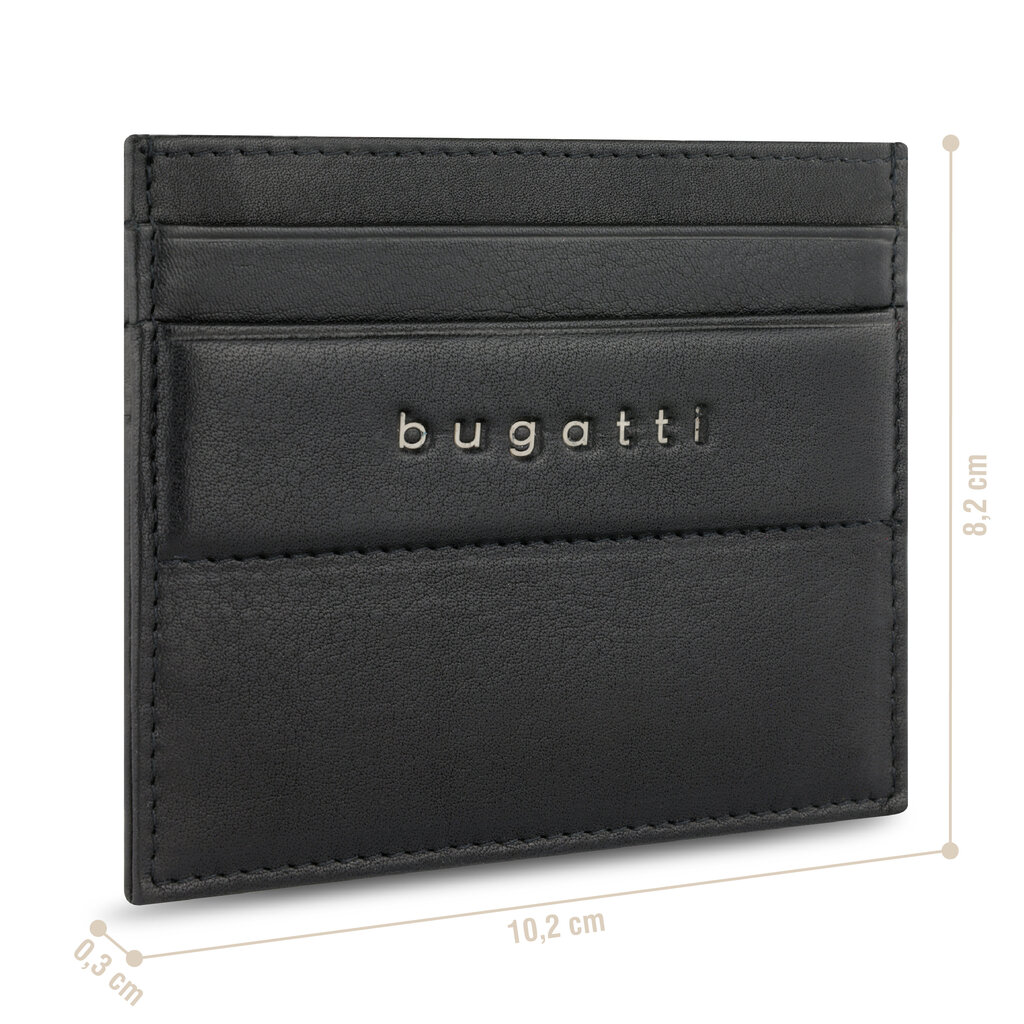 Bugatti odinis kreditinis dėklas – plokščia kortelių piniginė, juoda – mini išmanioji piniginė 5CC kaina ir informacija | Vyriškos piniginės, kortelių dėklai | pigu.lt