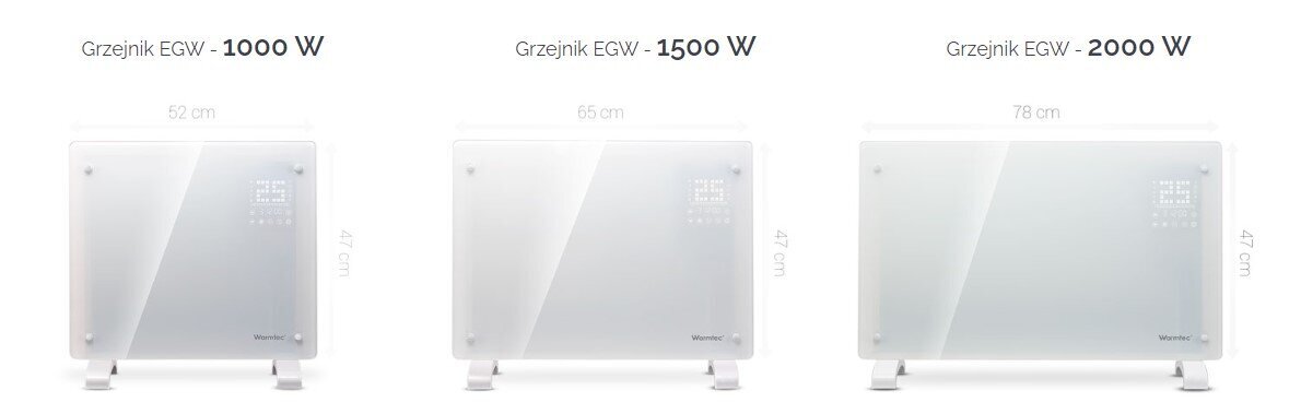 Dekoratyvinis konvekcinis šildytuvas 65 x 47 x 8 cm WARMTEC EGW 1500 W su Wi-Fi valdymo funkcija, baltas kaina ir informacija | Šildytuvai | pigu.lt