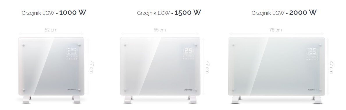 Dekoratyvinis konvekcinis šildytuvas 78 x 47 x 8 cm WARMTEC EGW 2000 W su Wi-Fi valdymo funkcija, baltas kaina ir informacija | Šildytuvai | pigu.lt