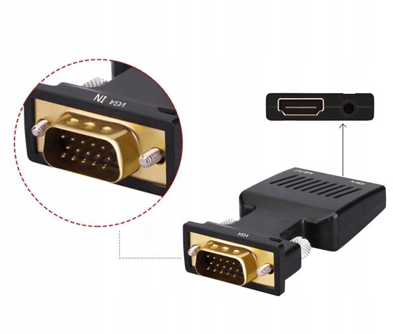 CO2 kompiuterio adapteris, VGA D-SUB į HDMI keitiklis, su garsu 0109 kaina ir informacija | Adapteriai, USB šakotuvai | pigu.lt