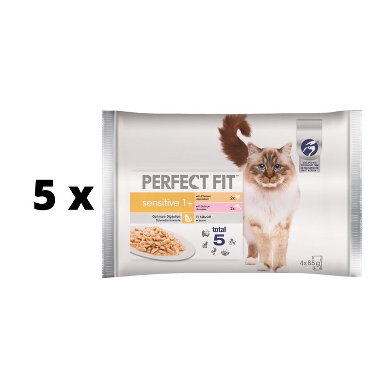 Konservuotas ėdalas Perfect Fit suaugusioms katėms su vištiena ir lašiša, 4x85 g x 5 vnt. pakuotė kaina ir informacija | Konservai katėms | pigu.lt