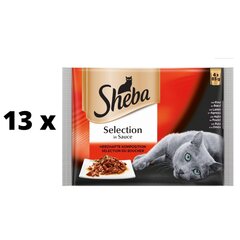 Ėdalas katėms Sheba, įvairios mėsos rinkinys, maišeliuose, 4 x 85 g x 13 vnt. pakuotė kaina ir informacija | Konservai katėms | pigu.lt