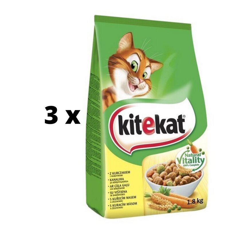 Sausas kačių ėdalas KiteKat, su vištiena ir daržovėmis, 1,8 kg x 3 vnt. pakuotė цена и информация | Sausas maistas katėms | pigu.lt
