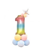 Folinis balionas skaičius "Vienas", vaivorykštės spalvų, 81 cm kaina ir informacija | Balionai | pigu.lt