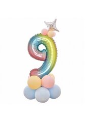 Folinis balionas skaičius "Devyni", vaivorykštės spalvų, 81 cm kaina ir informacija | Balionai | pigu.lt