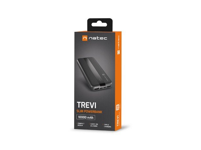 Natec PowerBank Trevi Slim 10000mAh 2x USB + USB-C kaina ir informacija | Atsarginiai maitinimo šaltiniai (power bank) | pigu.lt