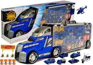Žaislinių automobilių rinkinys sunkvežimio lagamine Lean Toys, mėlynas, 55x12x17 cm, 16 d. цена и информация | Игрушки для мальчиков | pigu.lt