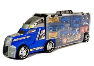 Žaislinių automobilių rinkinys sunkvežimio lagamine Lean Toys, mėlynas, 55x12x17 cm, 16 d. kaina ir informacija | Žaislai berniukams | pigu.lt