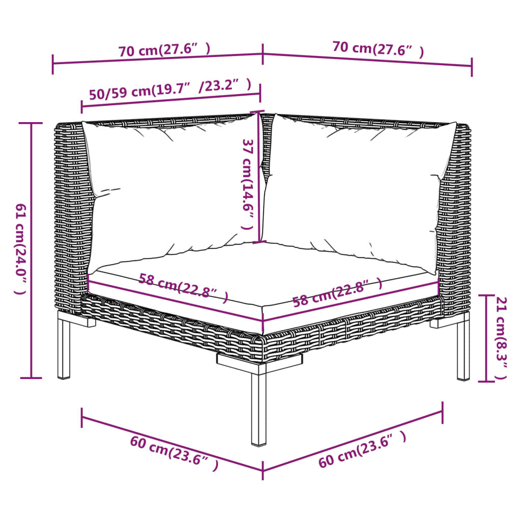 Sodo komplektas su pagalvėlėmis, 9 dalių, pilkas, poliratanas kaina ir informacija | Lauko baldų komplektai | pigu.lt
