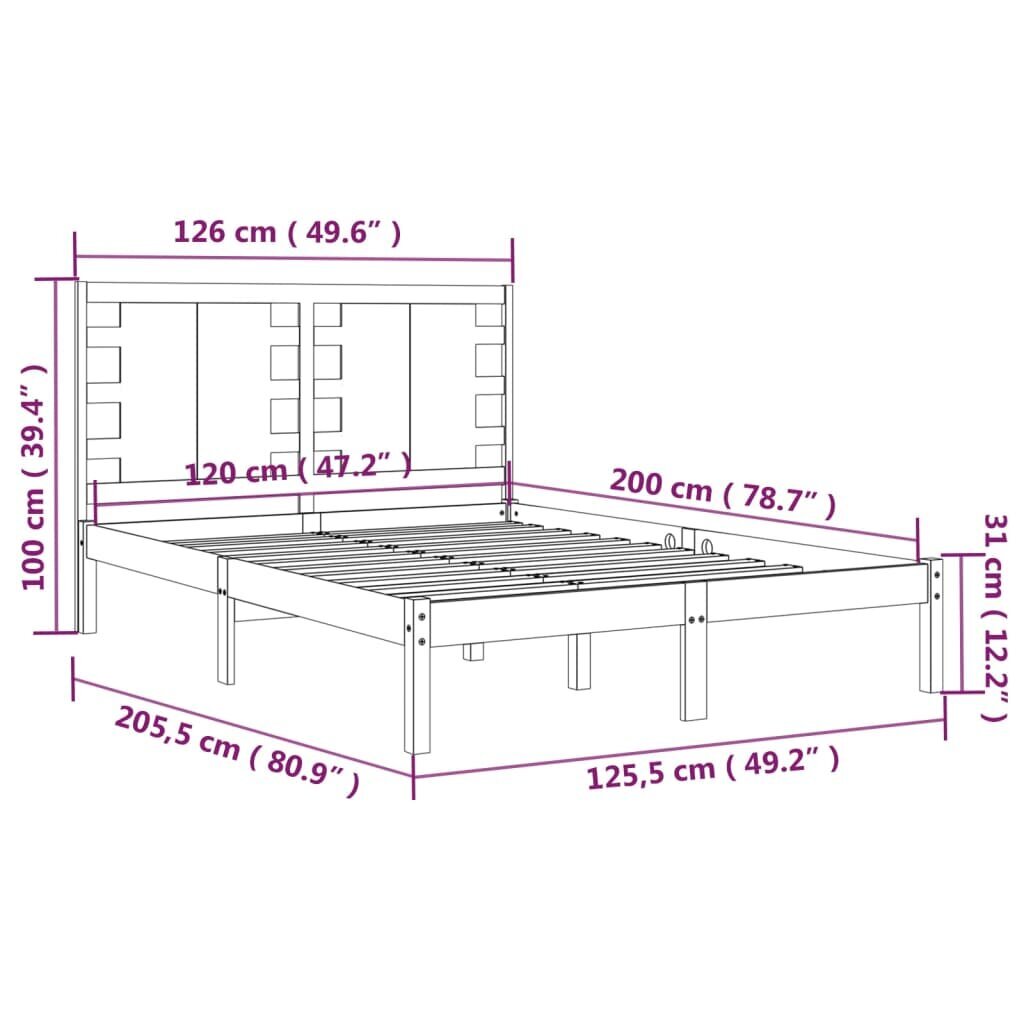 VidaXL Lovos rėmas, juodos spalvos, 120 x 200 cm, pušies medienos masyvas kaina ir informacija | Lovos | pigu.lt