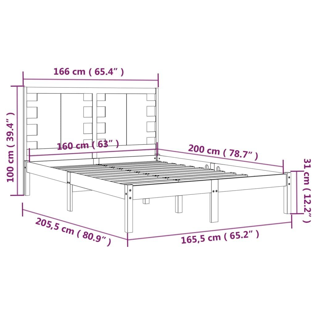 VidaXL Lovos rėmas, juodas, 160 x 200 cm, pušies medienos masyvas kaina ir informacija | Lovos | pigu.lt