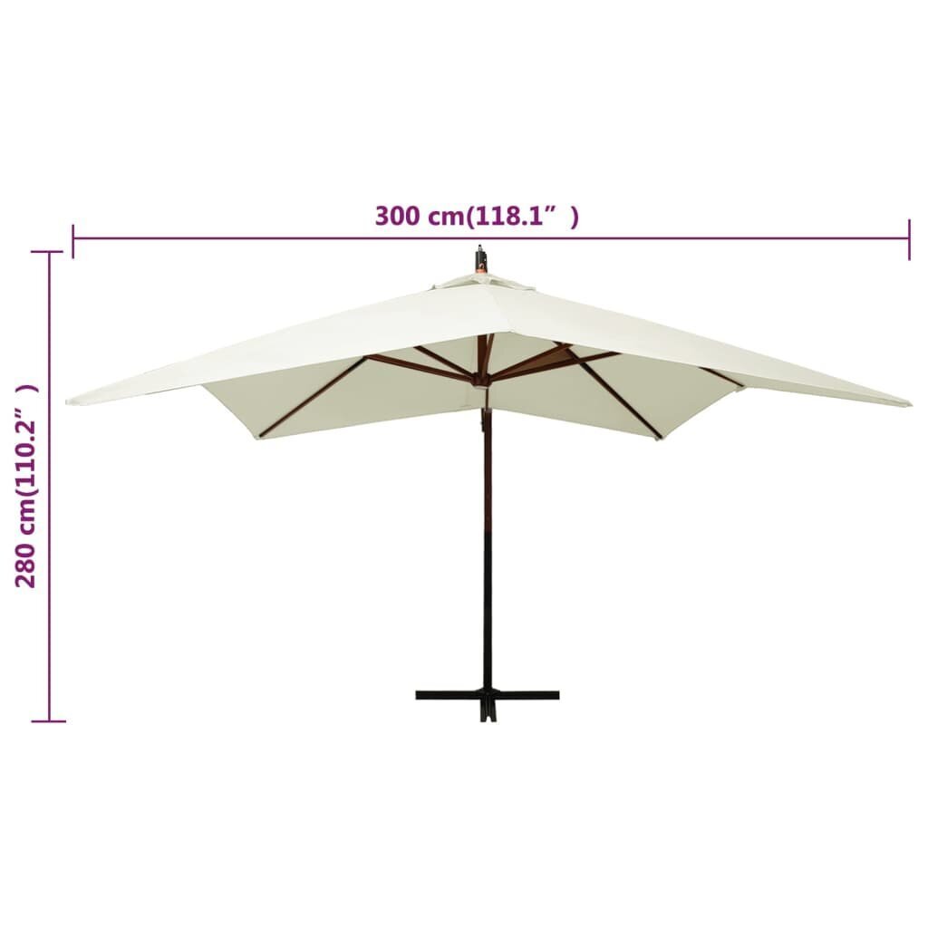 Pakabinamas skėtis su mediniu stulpu, smėlio ir baltas, 300cm цена и информация | Skėčiai, markizės, stovai | pigu.lt