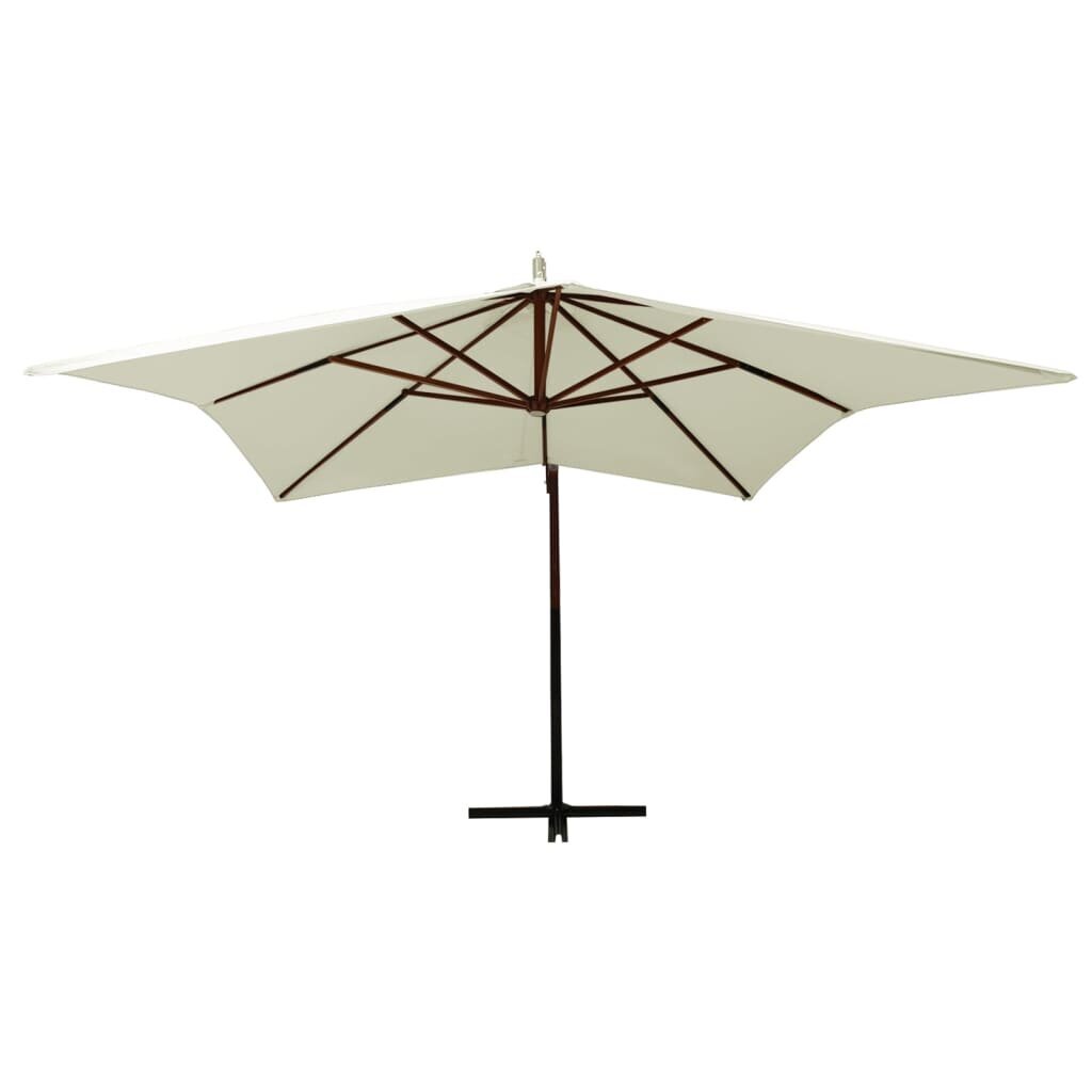 Pakabinamas skėtis su mediniu stulpu, smėlio ir baltas, 300cm цена и информация | Skėčiai, markizės, stovai | pigu.lt