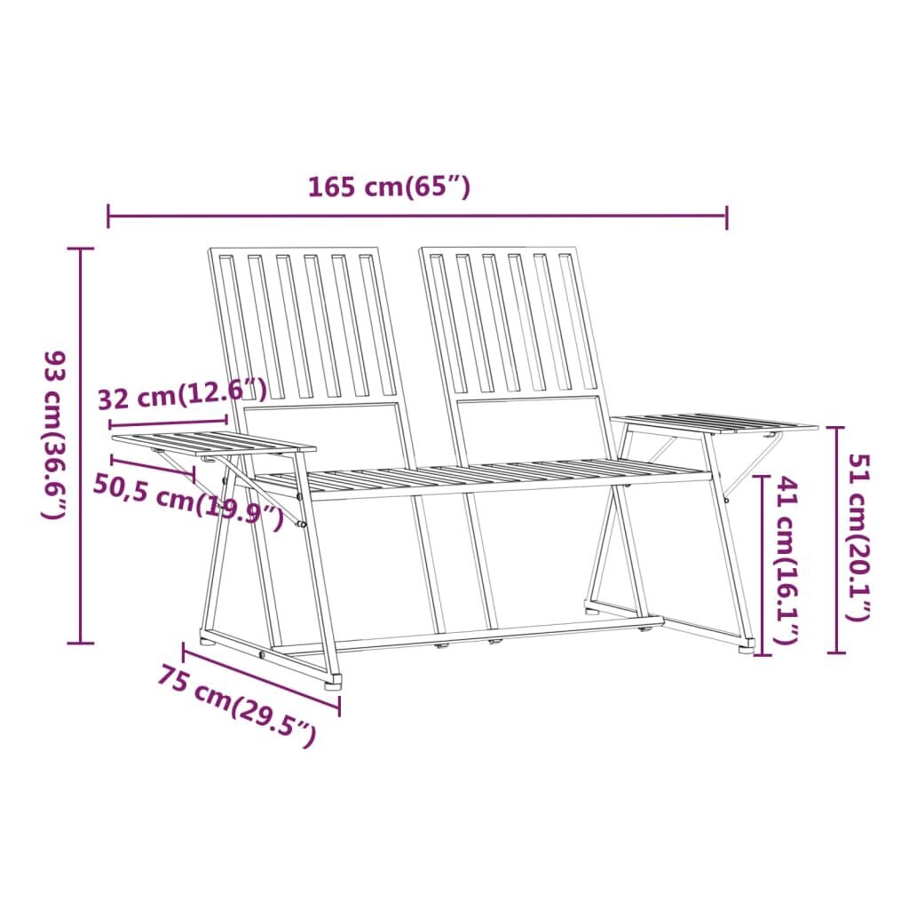 Dvivietis sodo suoliukas, juodos spalvos, 165cm, plienas цена и информация | Lauko suolai | pigu.lt