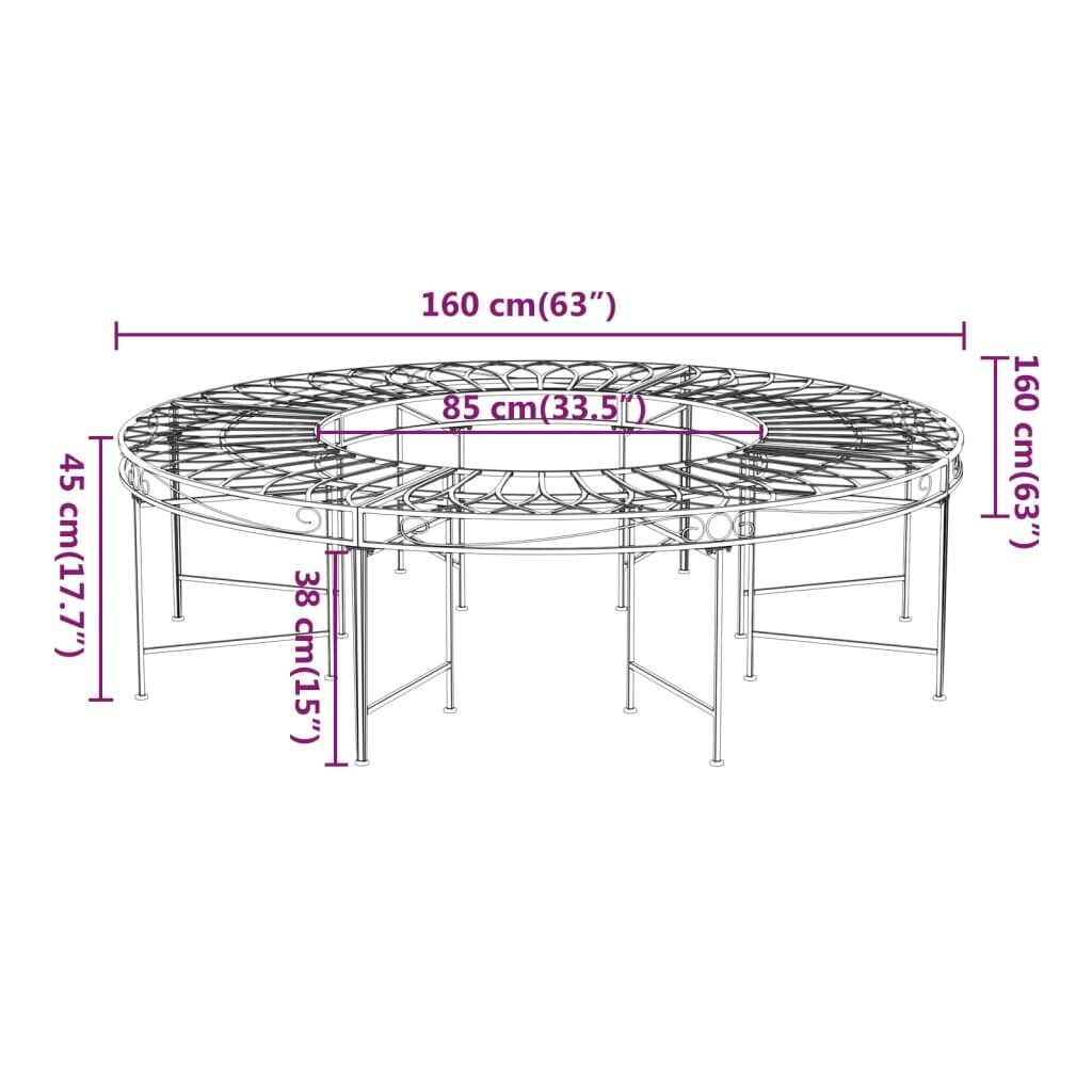 Apvalus suoliukas aplink medį, juodas, 160cm skersmens, plienas kaina ir informacija | Lauko suolai | pigu.lt