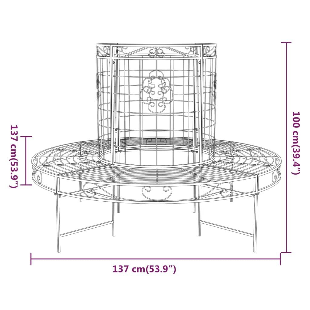 Apvalus suoliukas aplink medį, juodas, 137cm skersmens, plienas цена и информация | Lauko suolai | pigu.lt