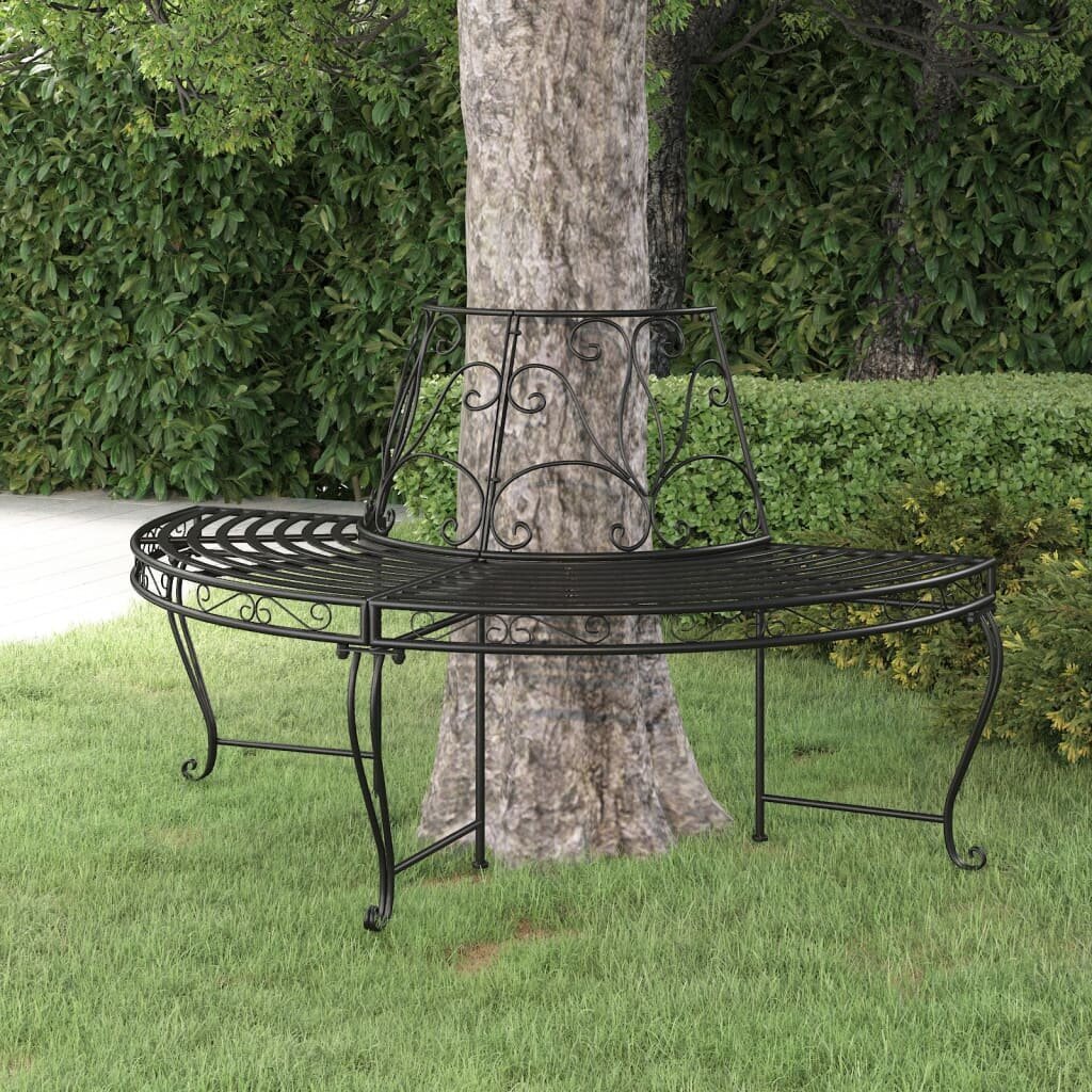 Pusapvalis suoliukas aplink medį, juodas, 160cm, plienas kaina ir informacija | Lauko suolai | pigu.lt