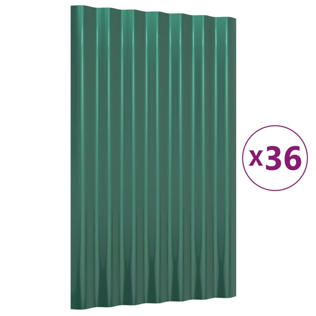 vidaXL Stogo plokštės, 36vnt., žalios, 60x36cm, plienas цена и информация | Stogo dangos | pigu.lt