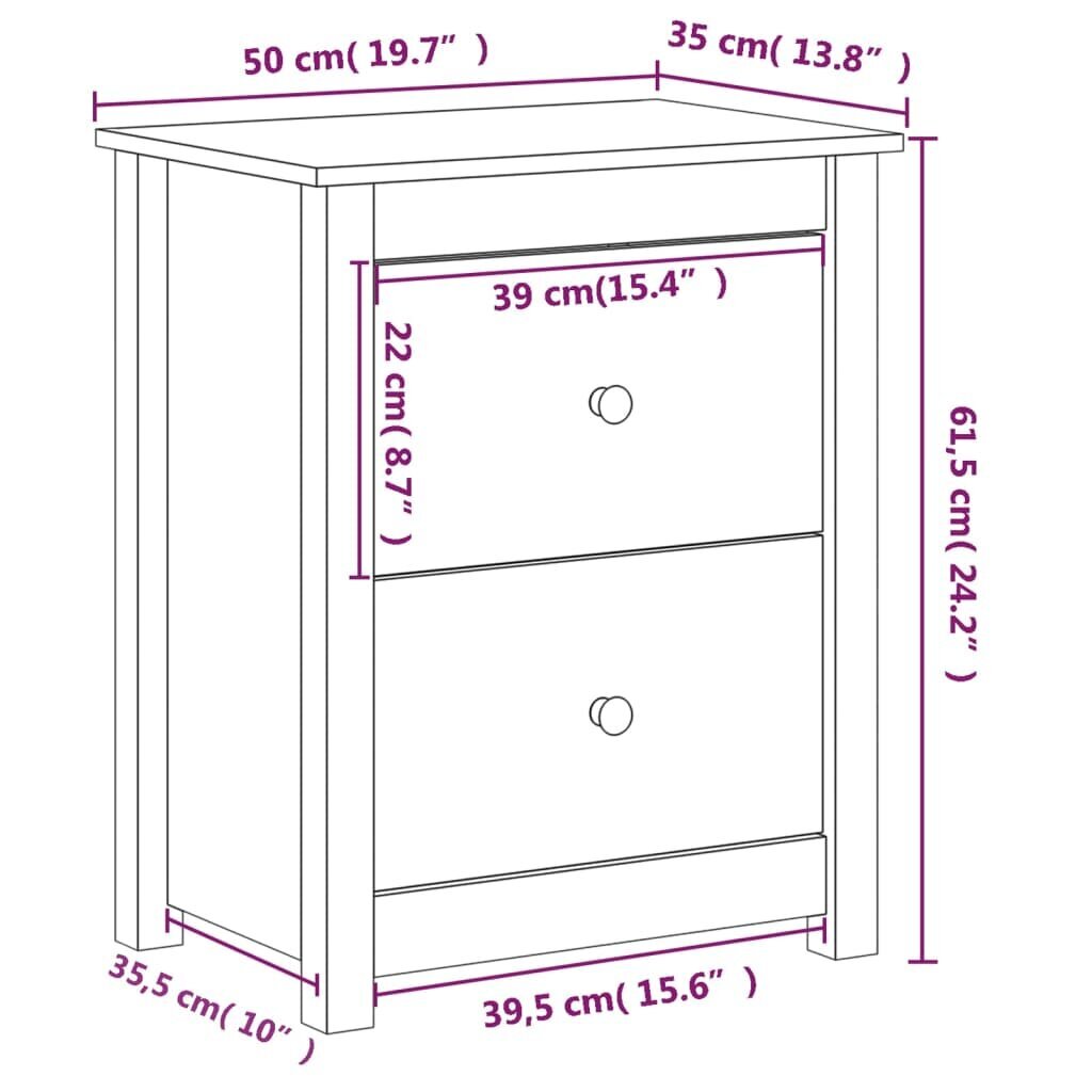 VidaXL Naktinė spintelė, balta, 50 x 35 x 61,5 cm, pušies medienos masyvas kaina ir informacija | Spintelės prie lovos | pigu.lt