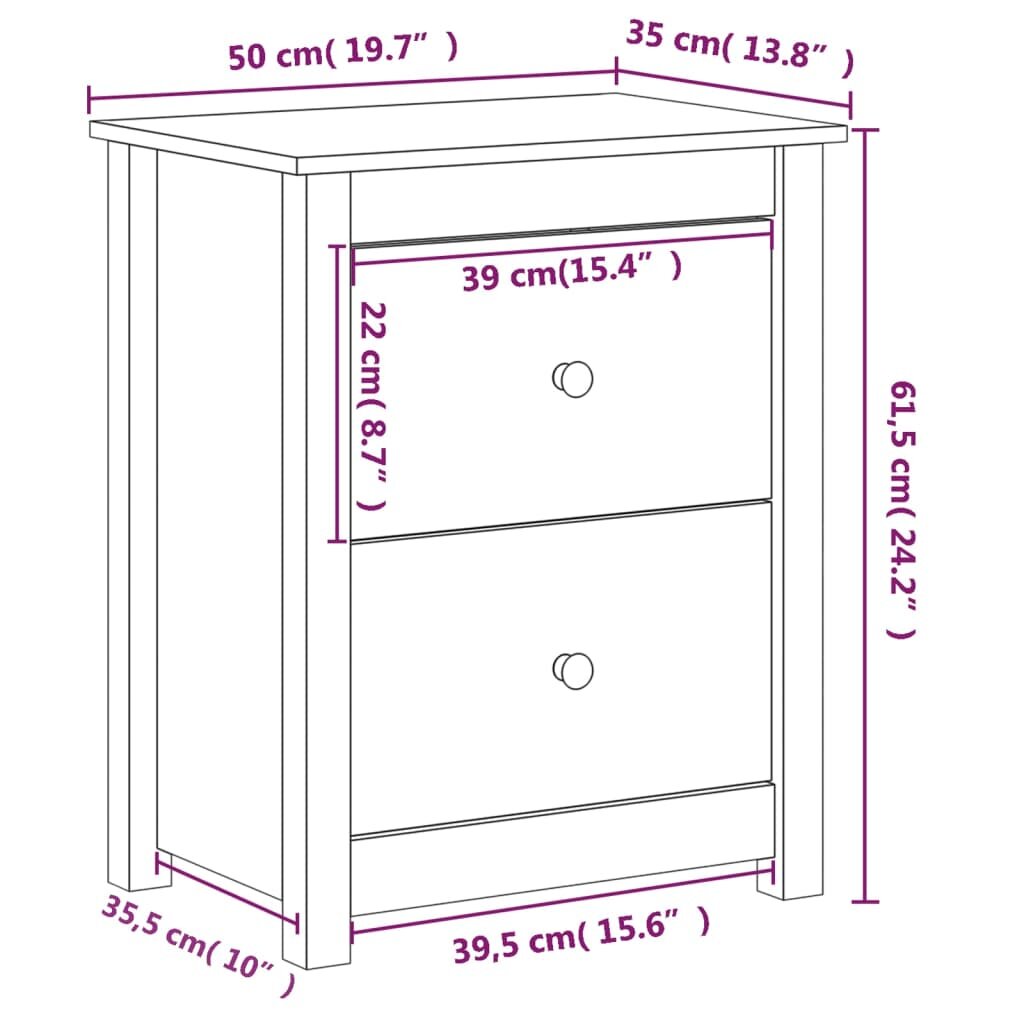 Naktinės spintelės, 2vnt., pilkos, 50x35x61,5cm, pušies masyvas kaina ir informacija | Spintelės prie lovos | pigu.lt