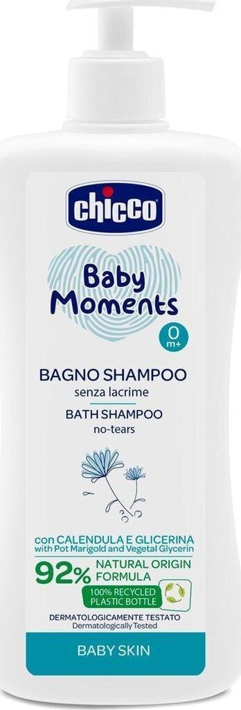 Kūno ir plaukų plovimo šampūnas kūdikiams Chicco Baby Moments Shampoo, 500 ml цена и информация | Kosmetika vaikams ir mamoms | pigu.lt