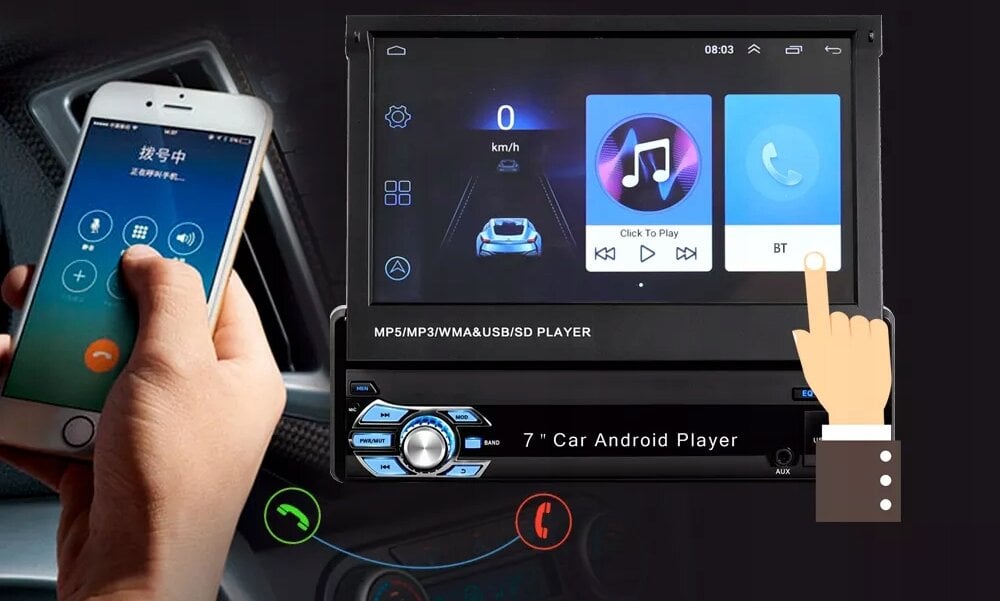 Automobilių magnetola, NAVIGACINĖ MULTIMEDIJA STOTIS, GPS, WI-FI,Android 11 su ištraukiamu 7 colių ekranu цена и информация | Automagnetolos, multimedija | pigu.lt