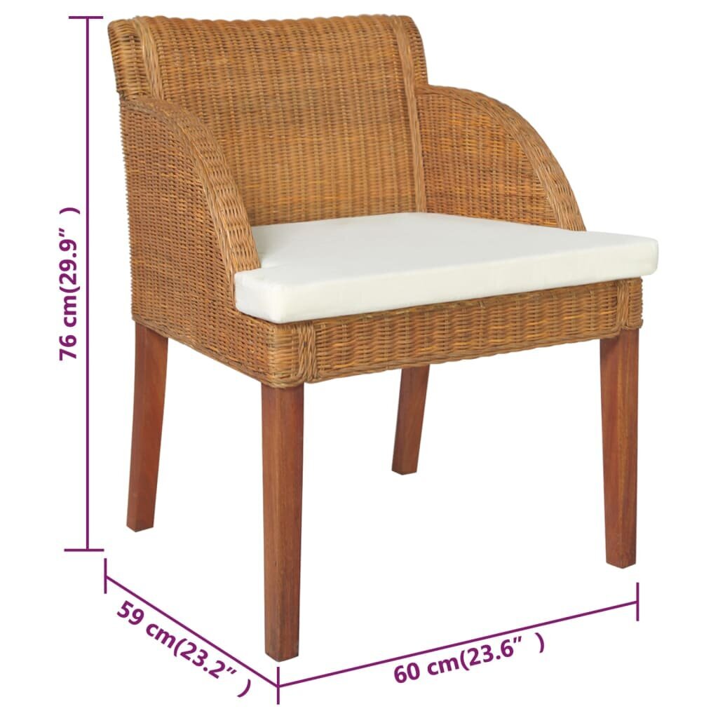 Valgomojo kėdė su pagalvėle vidaXL, Natūralus ratanas, šviesiai ruda kaina ir informacija | Virtuvės ir valgomojo kėdės | pigu.lt