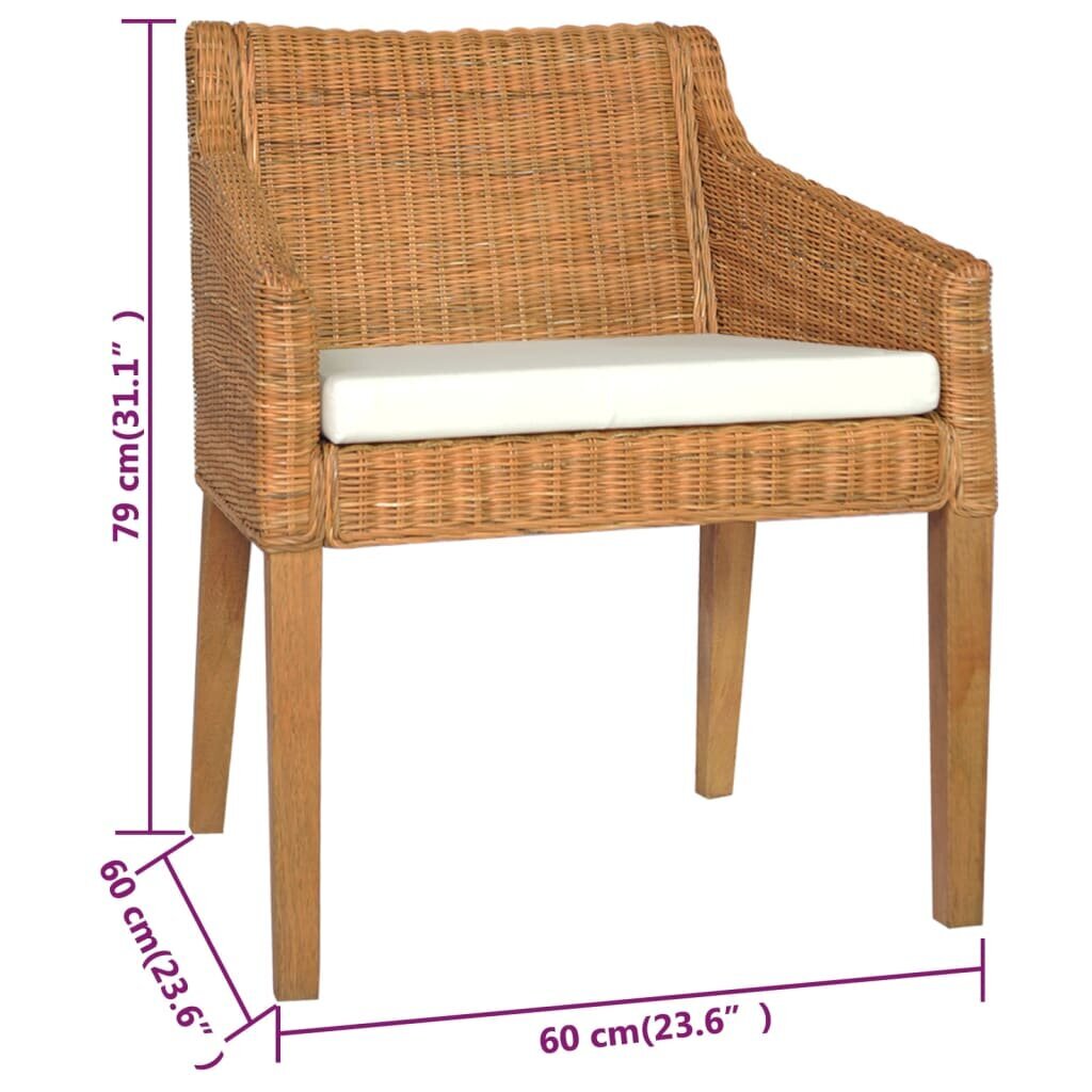 Valgomojo kėdės su pagalvėmis, Natūralus ratanas, 2vnt., ruda kaina ir informacija | Virtuvės ir valgomojo kėdės | pigu.lt