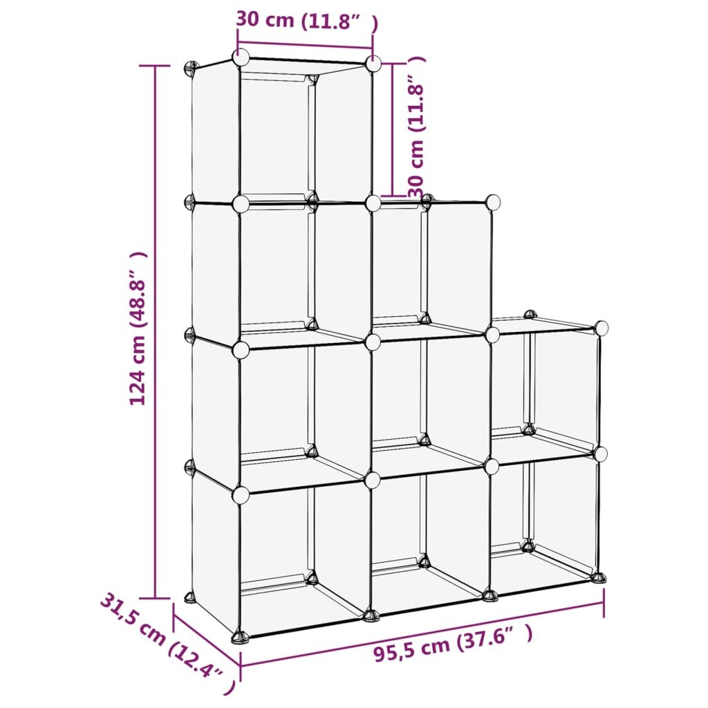 vidaXL lentyna su 9 kubo formos skyriais, skaidri, PP kaina ir informacija | Batų spintelės, lentynos ir suolai | pigu.lt
