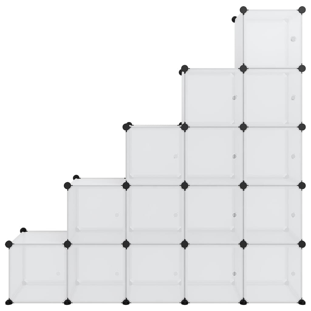 vidaXL lentyna su 15 kubo formos skyrių ir durelėmis, skaidri, PP kaina ir informacija | Batų spintelės, lentynos ir suolai | pigu.lt