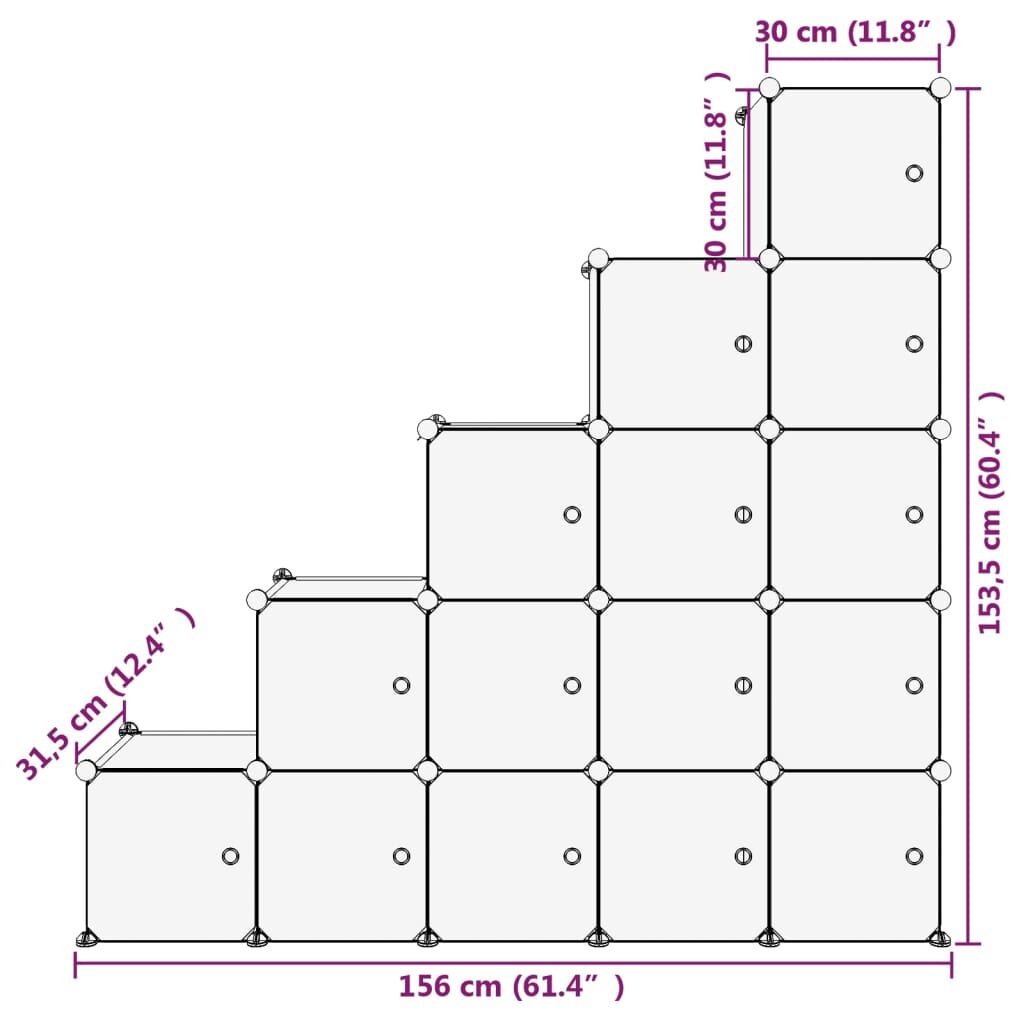 vidaXL lentyna su 15 kubo formos skyrių ir durelėmis, juoda, PP kaina ir informacija | Batų spintelės, lentynos ir suolai | pigu.lt